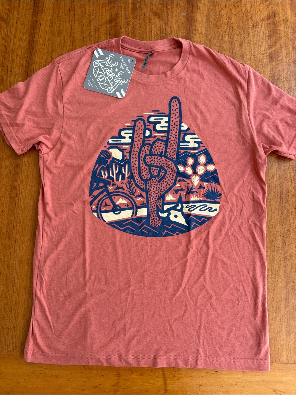 Twin Six Graphic Tee Shirt Cycling Rock On Sign Terra Cotta Orange M